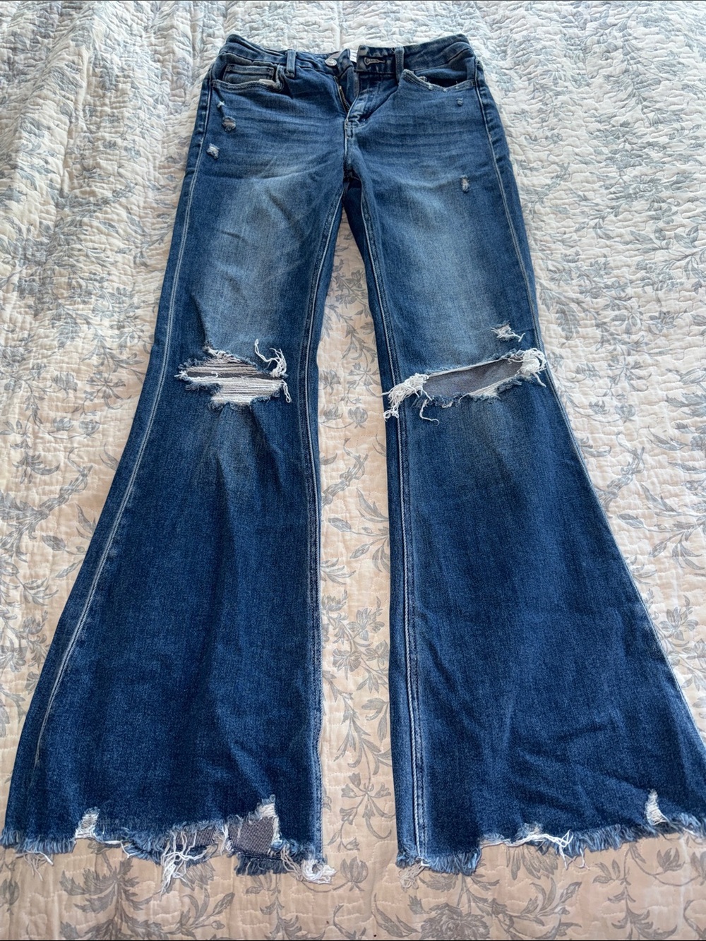 Flying Monkey Dark Wash Distressed Flare Jeans